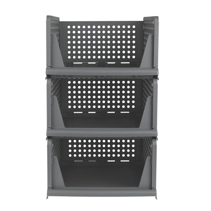 3pcs Stackable Closet Organizer Boxes - Heavy-Duty Foldable Plastic Storage Baskets with Sturdy Frame, Space-Saving Clothes Organizer for Wardrobe, Laundry Room, Under-Bed Storage, Bathroom, Kitchen - Modern Home Organization