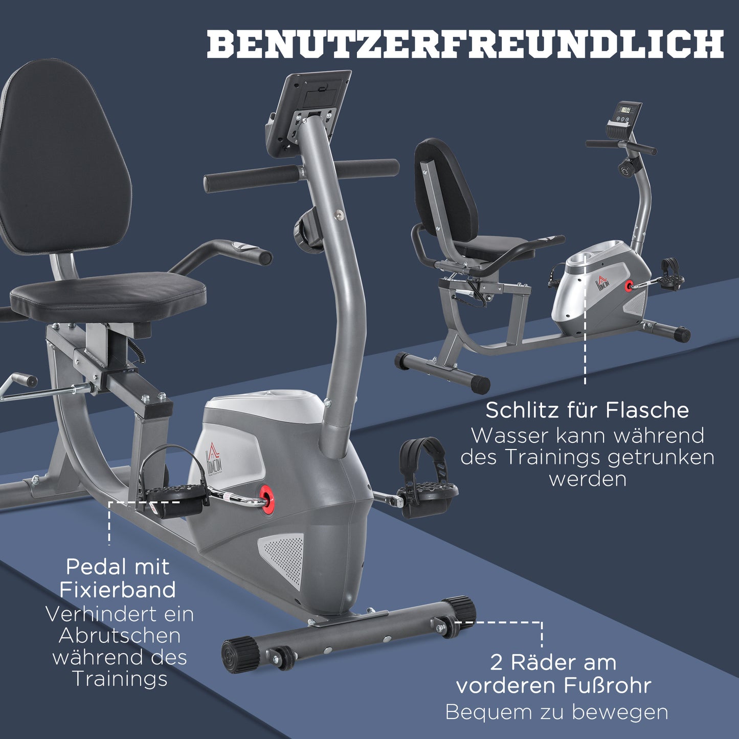 Ligfiets – Hometrainer – Fitnessfiets – Cardiotrainer – Ergometer – Verstelbare Rugleuning – 8 Weerstandsniveaus – LCD-Display – Hartslagsensor – Grijs-Silver – Draagvermogen 110 kg