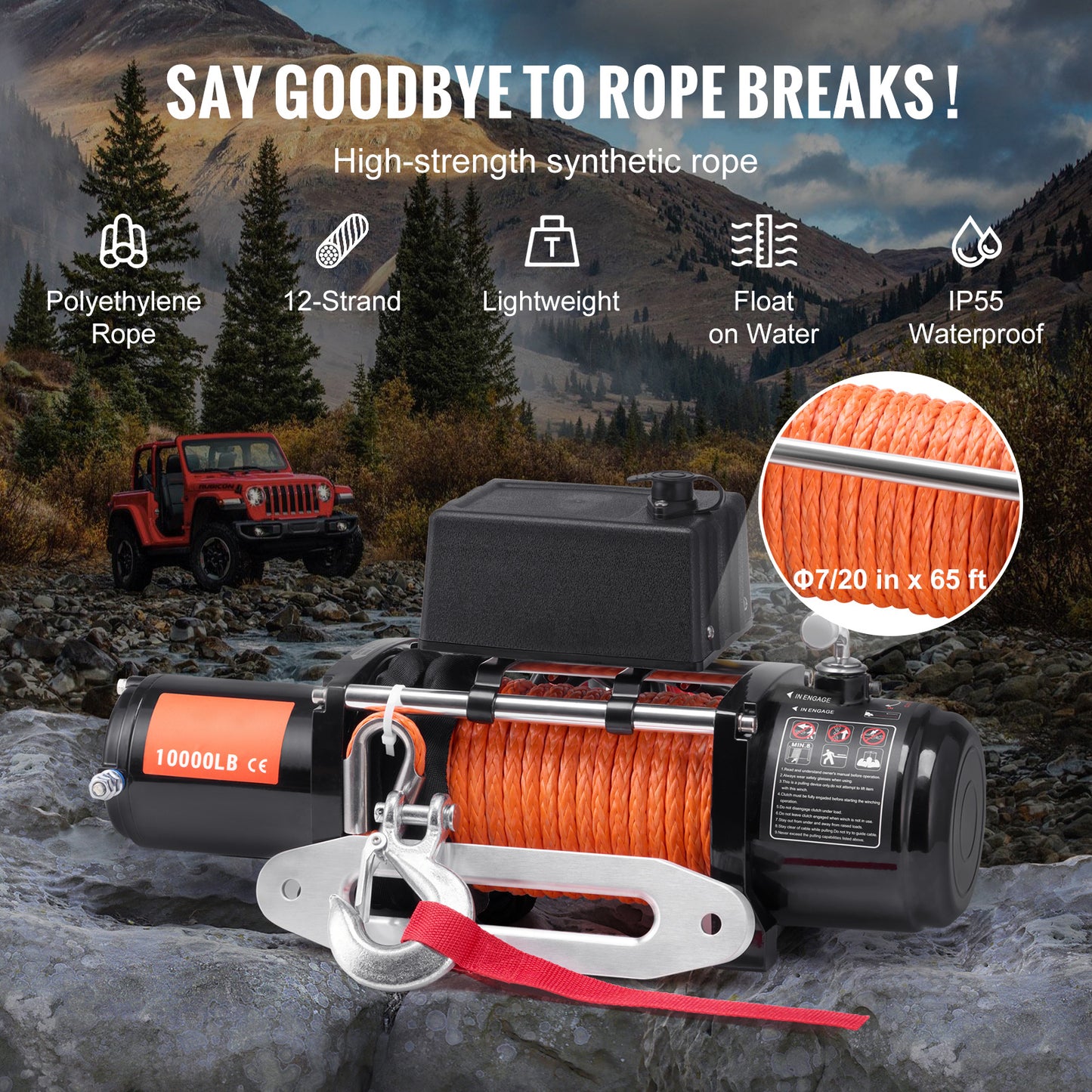 Elektrische Lier – Winch – Takel – Kabellier – Bumperlier – 4536 kg Trekkracht – Synthetisch Touw – Waterdicht – Draadloze Afstandsbediening