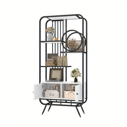 Metalen Kast – Opbergkast – Archiefkast – Draaideurkast – Kantoorkast – Wit/Zwart – 80x30x180 cm – Dubbele Deuren Met 3 Planken – Hoge Metalen Poten