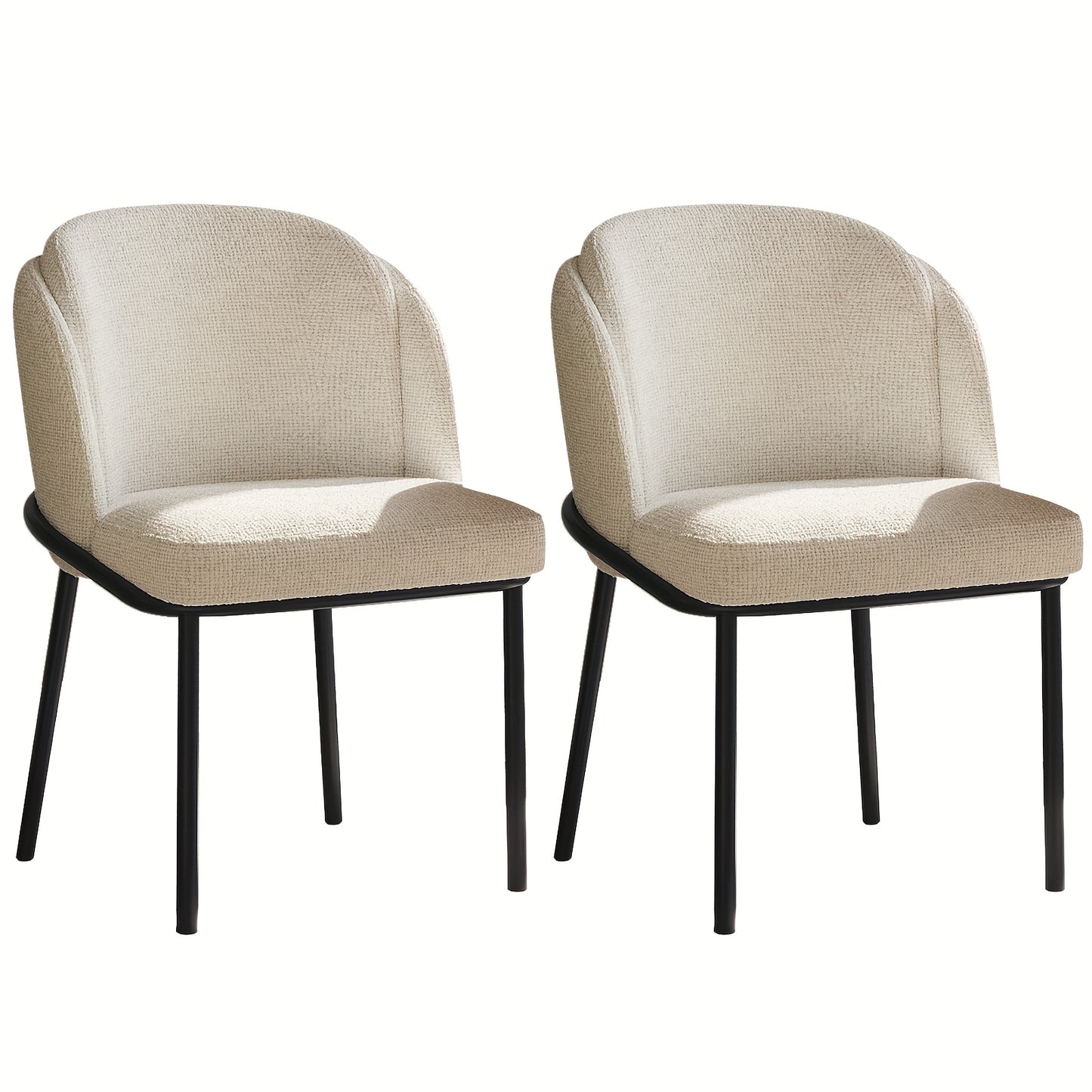 Eetkamerstoel – Keukenstoel – Stoel – Kuipstoel – Eettafelstoel – Ergonomische Hoge Rugleuning – Zachte Stof Bekleding – Zwarte Metalen Poten – Set van 2 – Onderhoudsvriendelijk – Geschikt voor Harde Vloeren - Gebroken Wt