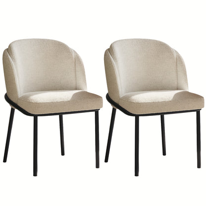 Eetkamerstoel – Keukenstoel – Stoel – Kuipstoel – Eettafelstoel – Ergonomische Hoge Rugleuning – Zachte Stof Bekleding – Zwarte Metalen Poten – Set van 2 – Onderhoudsvriendelijk – Geschikt voor Harde Vloeren - Gebroken Wt