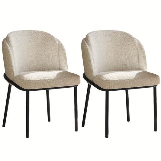 Eetkamerstoel – Keukenstoel – Stoel – Kuipstoel – Eettafelstoel – Ergonomische Hoge Rugleuning – Zachte Stof Bekleding – Zwarte Metalen Poten – Set van 2 – Onderhoudsvriendelijk – Geschikt voor Harde Vloeren - Gebroken Wt