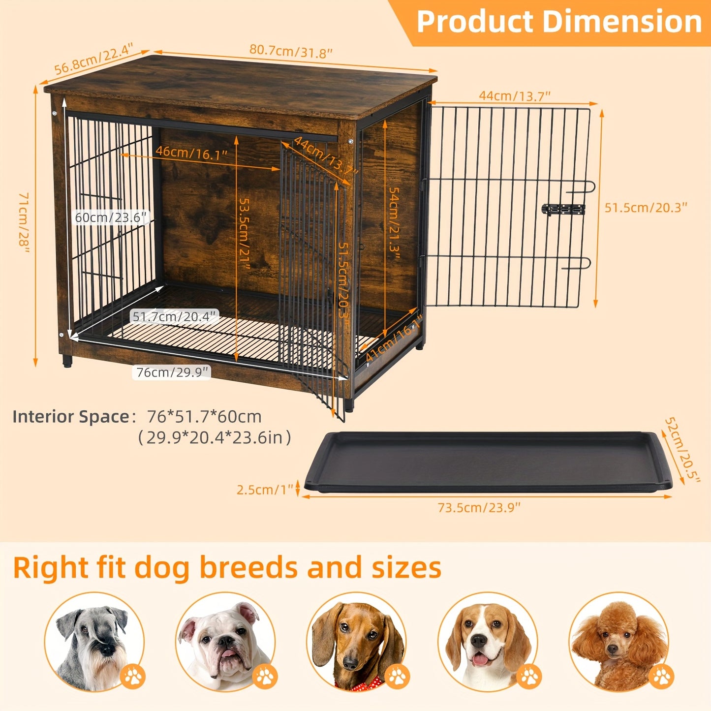 Hondenbench – Hondenkooi – Bench – Hondenhok – Kennel – Dubbele Deuren – Verwijderbare Lade – Stijlvol Metaal & MDF – Ruimtebesparend Meubel – Middelgrote Maat L