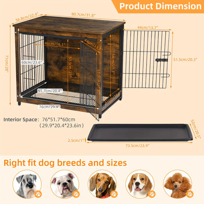 Hondenbench – Hondenkooi – Bench – Hondenhok – Kennel – Dubbele Deuren – Verwijderbare Lade – Stijlvol Metaal & MDF – Ruimtebesparend Meubel – Middelgrote Maat L
