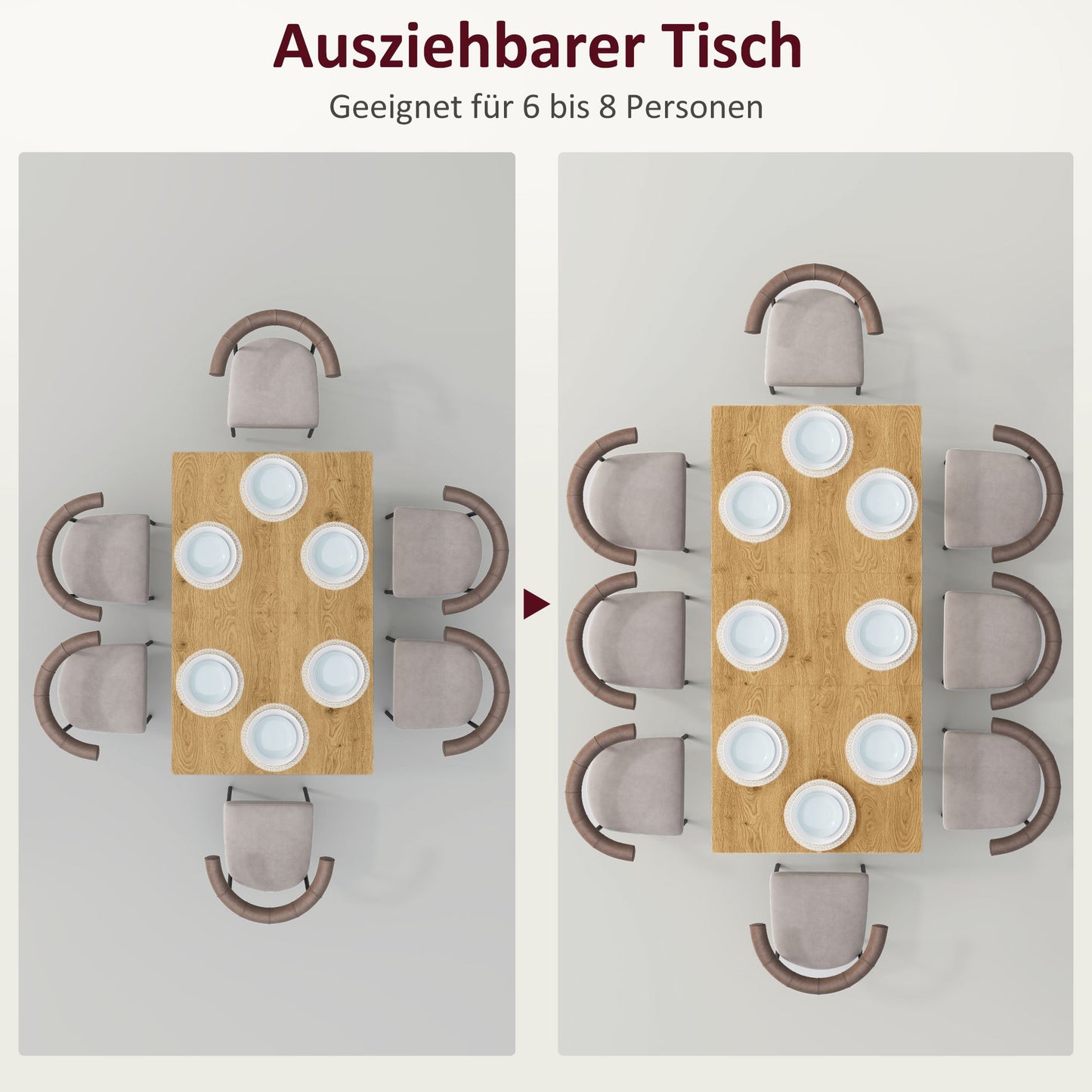 Uitbreidbare Eettafel – Uitschuifbare Tafel – Eetkamertafel – Keukentafel – Verlengbare Tafel – Natuurlijke Houtlook – Stevige Stalen Pooten – Van 120 Tot 160 cm