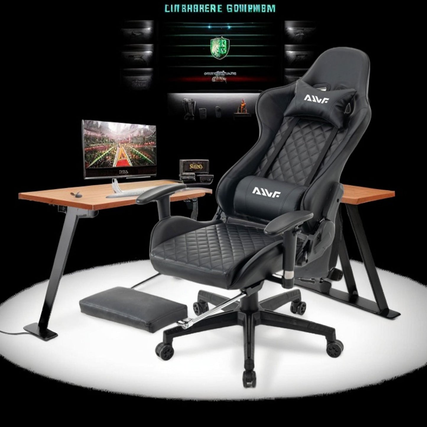 Gamingstoel – Gamestoel – Gaming Chair – Bureaustoel – Game Stoel – Verstelbare Hoogte – Uitklapbare Voetensteun – Kunstleer – Ergonomische Rugleuning