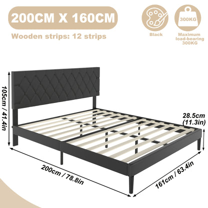 90/140/160 x 200cm Bed Black Upholstered Bed Faux Leather Platform Bed Frame Frame with Faux Leather Headboard Double Bed Bedroom Bed