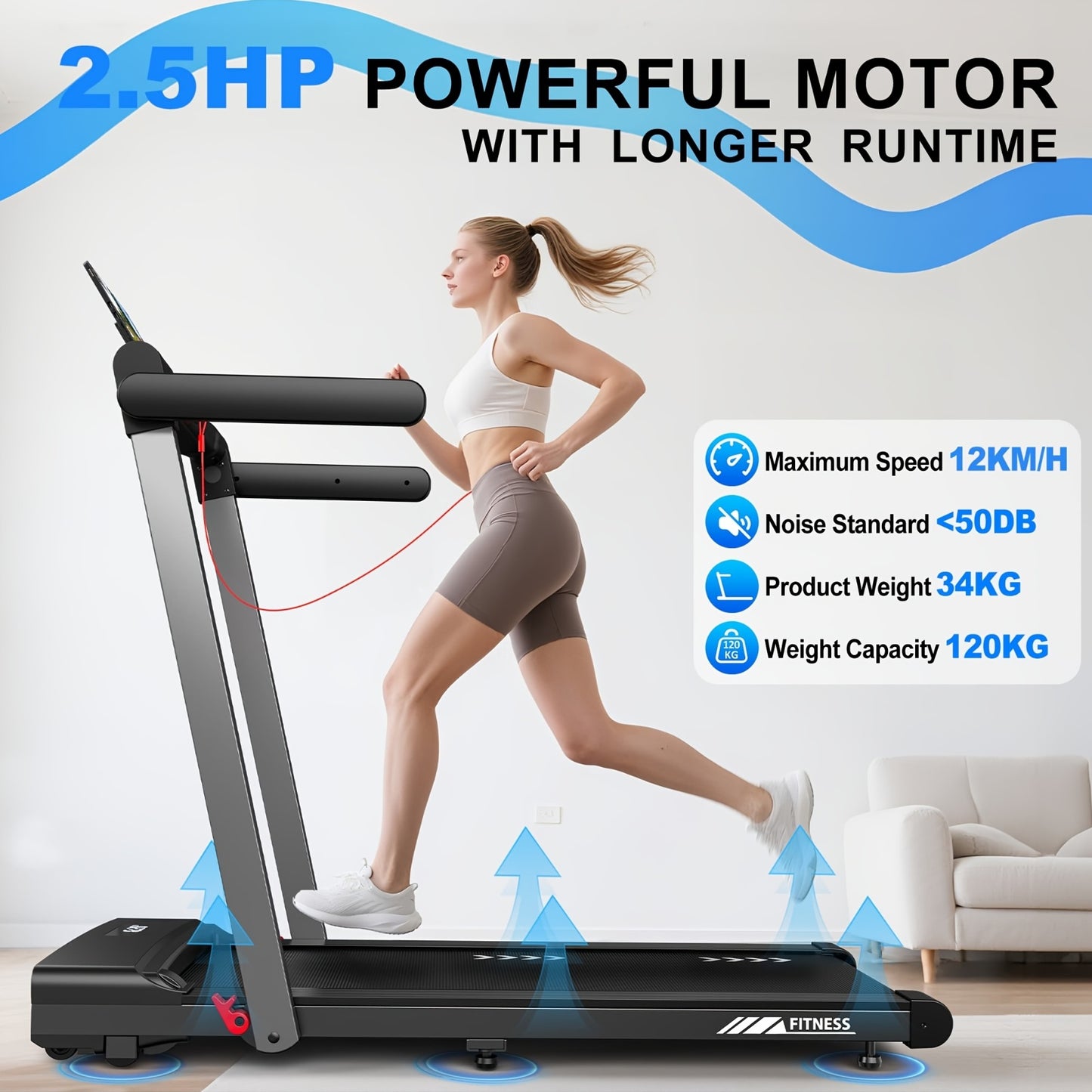 1 VOWVIT 3-in-1 Home Treadmill | High Performance up to 12 km/h, Dual LED Display, 12 Programs, Remote Control, Foldable, APP-Compatible, Aluminum Alloy, Power Supply 220V-240V, Without Battery