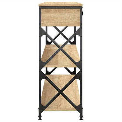 Sidetable – Wandtafel – Opbergmeubel – Halmeubel – Wandtafel Sonoma Eiken Bruin – 3 Lagen – Stijlvolle Zwarte Metaal Frame