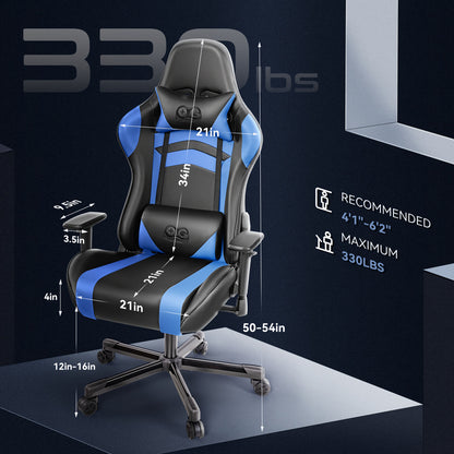Gamestoel – Gaming Stoel – Game Stoel – Gaming Chair – Bureaustoel – Ergonomisch Ontwerp – Verstelbare Rugleuning & Hoogte – PU Leder – 360° Draaibaar – Met Lenden- & Hoofdsteun