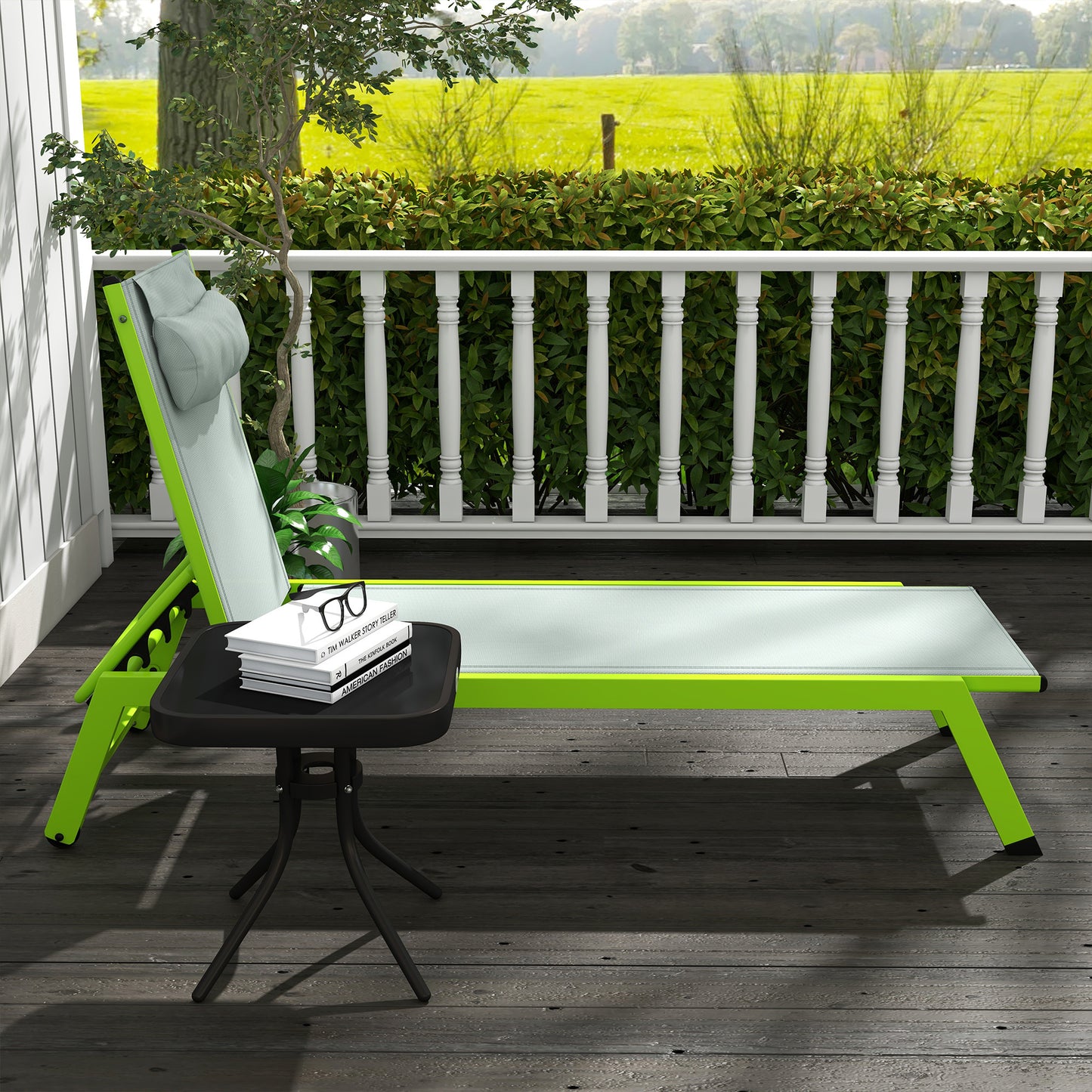 Ligbed – Ligstoel – Zonnebed – Relaxstoel – Tuinstoel – Aluminium Frame – Verstelbare Rugleuning Met Wielen – Textilene Groen