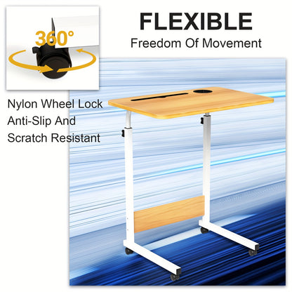 Verstelbaar Klein Bureau op Wieltjes – Laptop- en Computer Tafel 60x40 cm – Multifunctioneel Bijzettafeltje voor Bed, Woonkamer of Kantoor, Bruin
