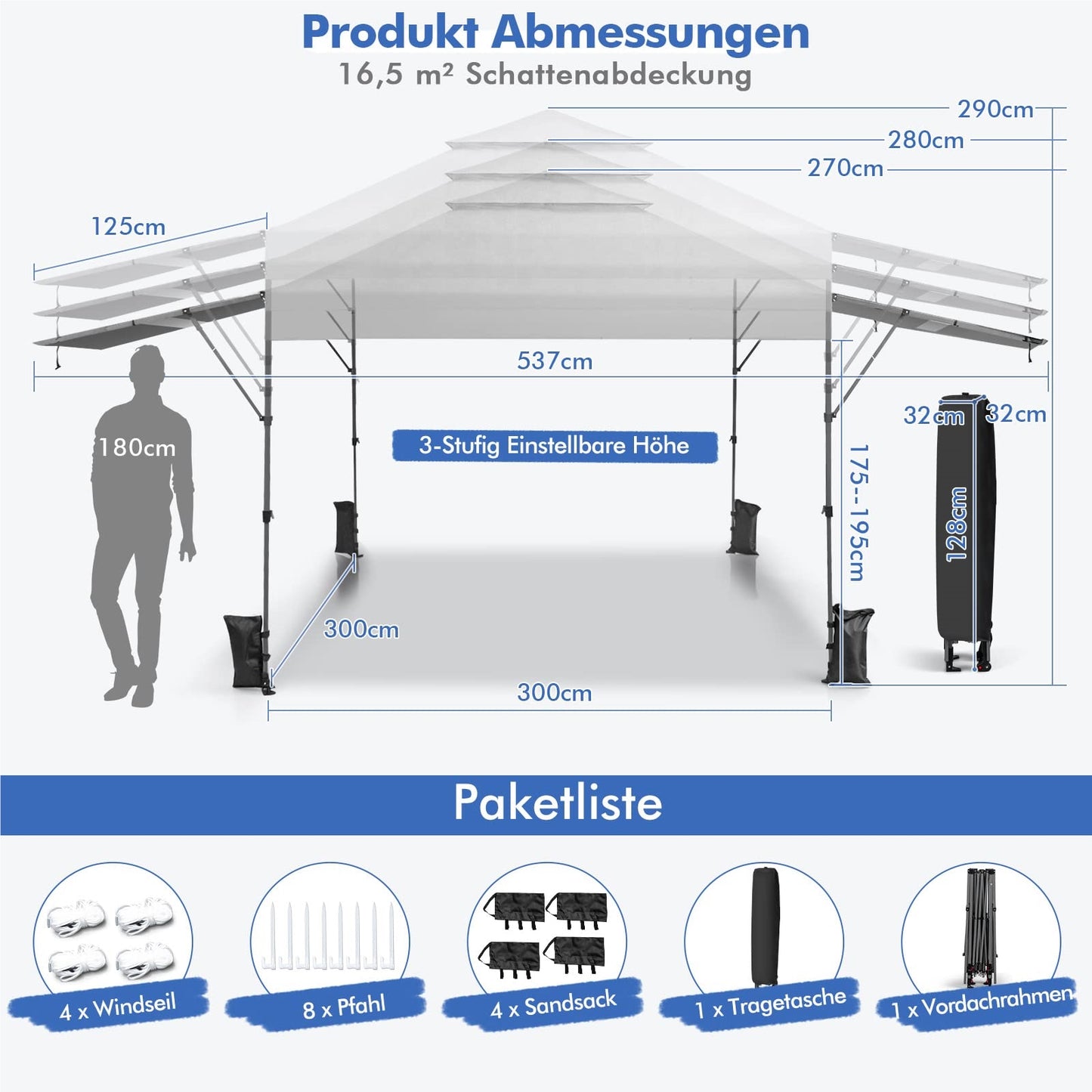 Partytent – Paviljoen – Tuintent – Feesttent – Opvouwbare Tent – 3x3 m – Waterdicht – UV-Bescherming 50+