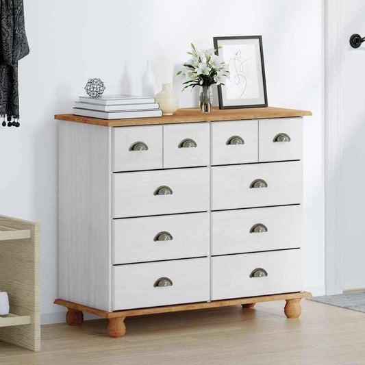 Ladekast – Dressoir – Commode – Opbergkast – Kast – Wit & Naturel Hout – 91x40x79 cm – Vergrendelbare Laden
