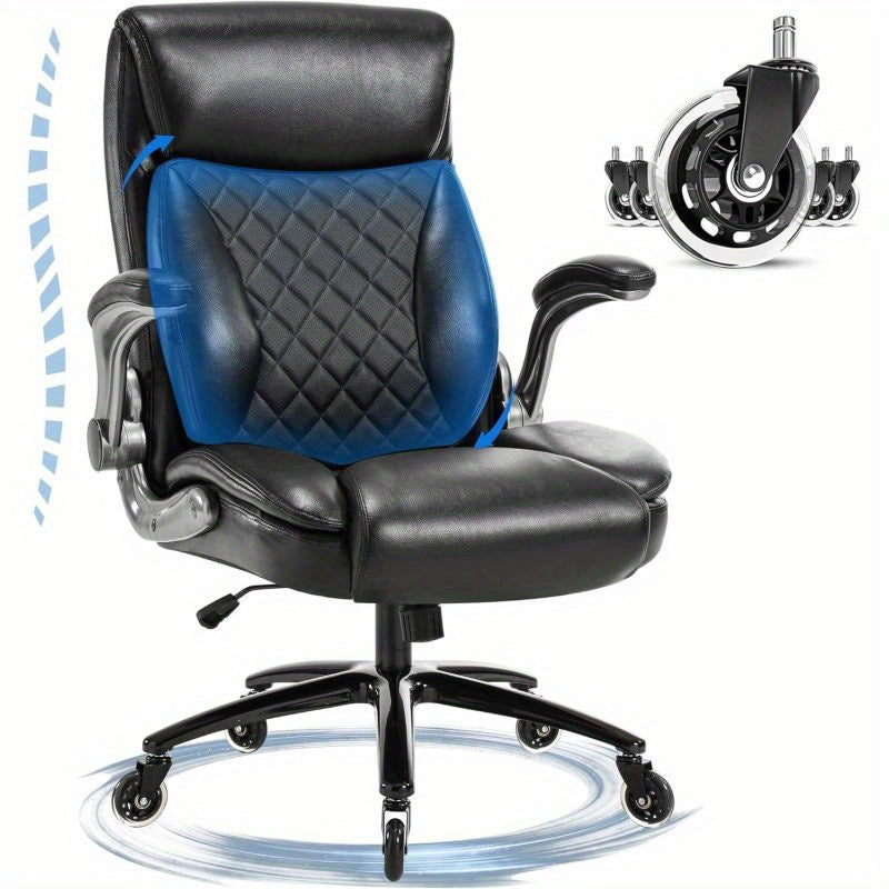 Bureaustoel – Computerstoel – Kantoorstoel – Directiestoel – Werkstoel – Ergonomische Hoge Rugleuning – Inklapbare Armleuningen – Draagvermogen 200 kg – PU Lederen Bekleding – Zwart
