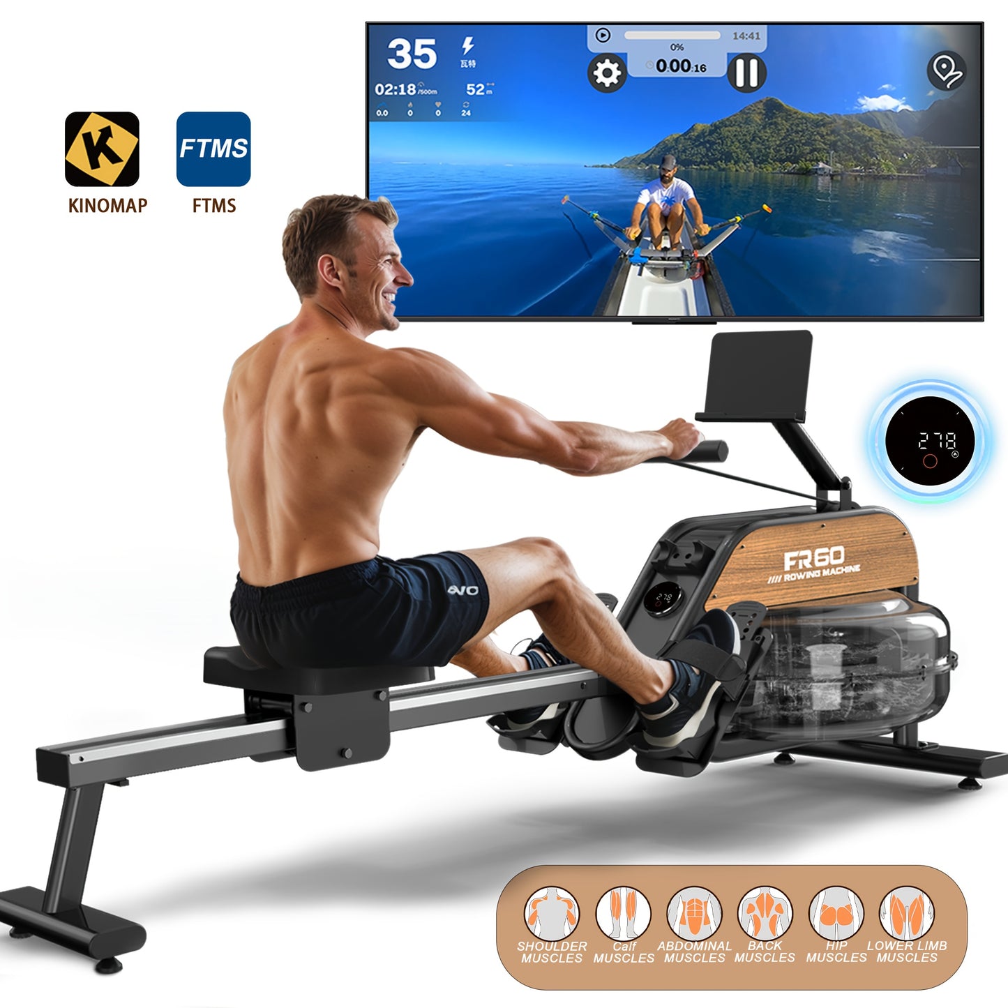 Roeimachine – Rower – Fitnessapparaat – Hometrainer – Water Roeier – 28L Watertank Met 50% Meer Weerstand – LED Draadloos Display Met Verstelbare Tablet Houder