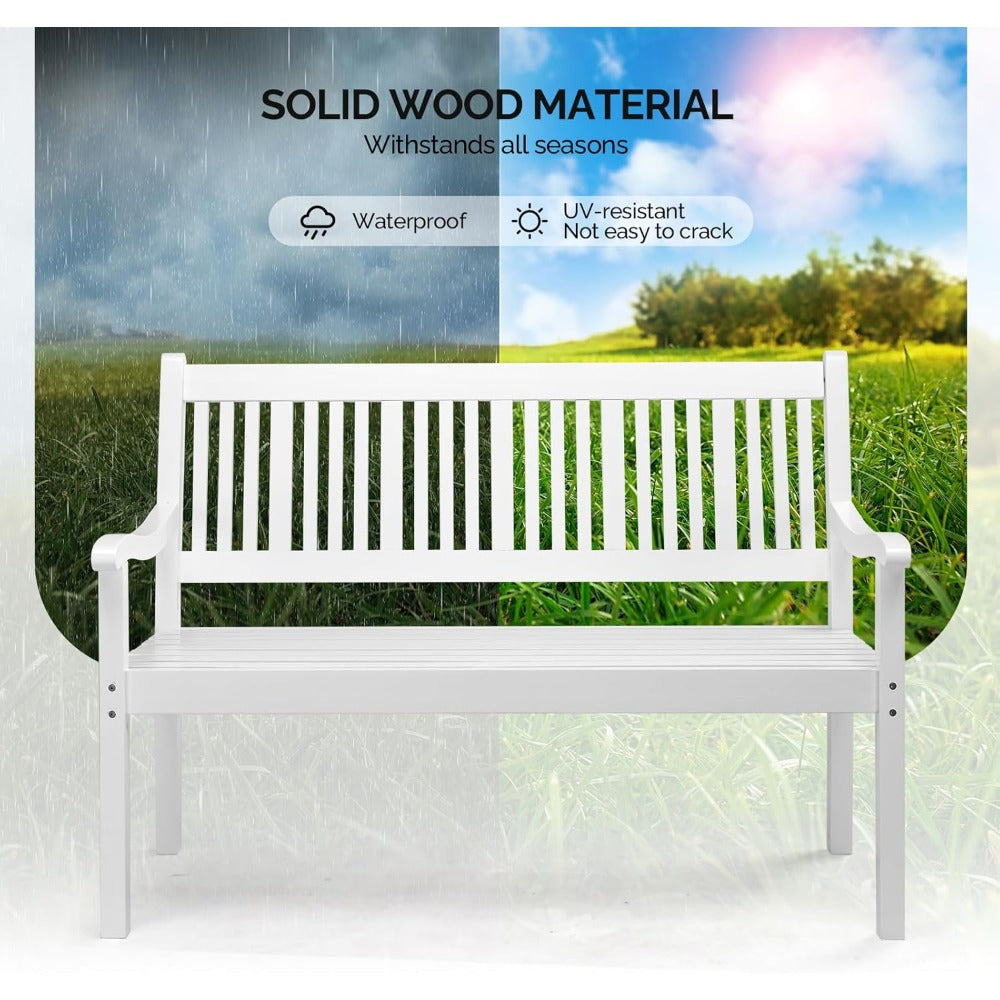 Houten Tuinbank – Buitenbank – Tuinmeubel – Balkonbank – Terrasbank – Weerbestendig Wit – Ergonomische Rugleuning – Draagvermogen 363 kg