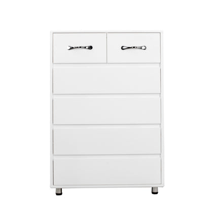 6-Drawer White Modern Minimalist Side Table with Black-Tipped Latches - Heavy-Duty Non-Wood, Easy Assembly, Compact Multi-Drawer Organizer for Bedroom,, Office - Durable White Furniture