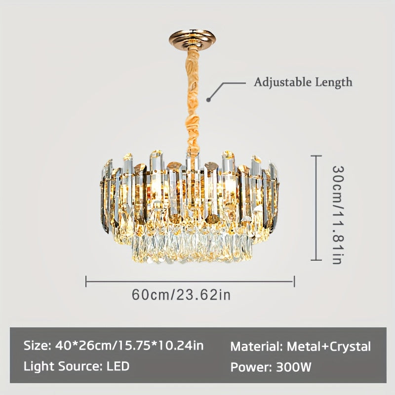 Kristallen Hanglamp – Kristallen Kroonluchter – Design Plafondlamp – Sfeerverlichting – Moderne LED Lamp – Verstelbare Ketting – Gouden Glasmateriaal