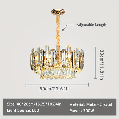 Kristallen Hanglamp – Kristallen Kroonluchter – Design Plafondlamp – Sfeerverlichting – Moderne LED Lamp – Verstelbare Ketting – Gouden Glasmateriaal