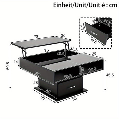Verstelbare Salontafel – Multifunctionele Tafel – Lift-Top Tafel – Opberg Salontafel – Compacte Salontafel – Zwart Hoogglans – Duurzaam Spaanplaat – Ruimtebesparend Design