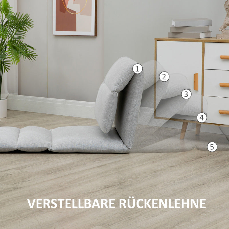 Verstelbare Vloerstoel – Zitzak – Relaxstoel – Ligstoel – Gamingstoel – Grijs – 5-Position Rugleuning – Stevig Stalen Frame