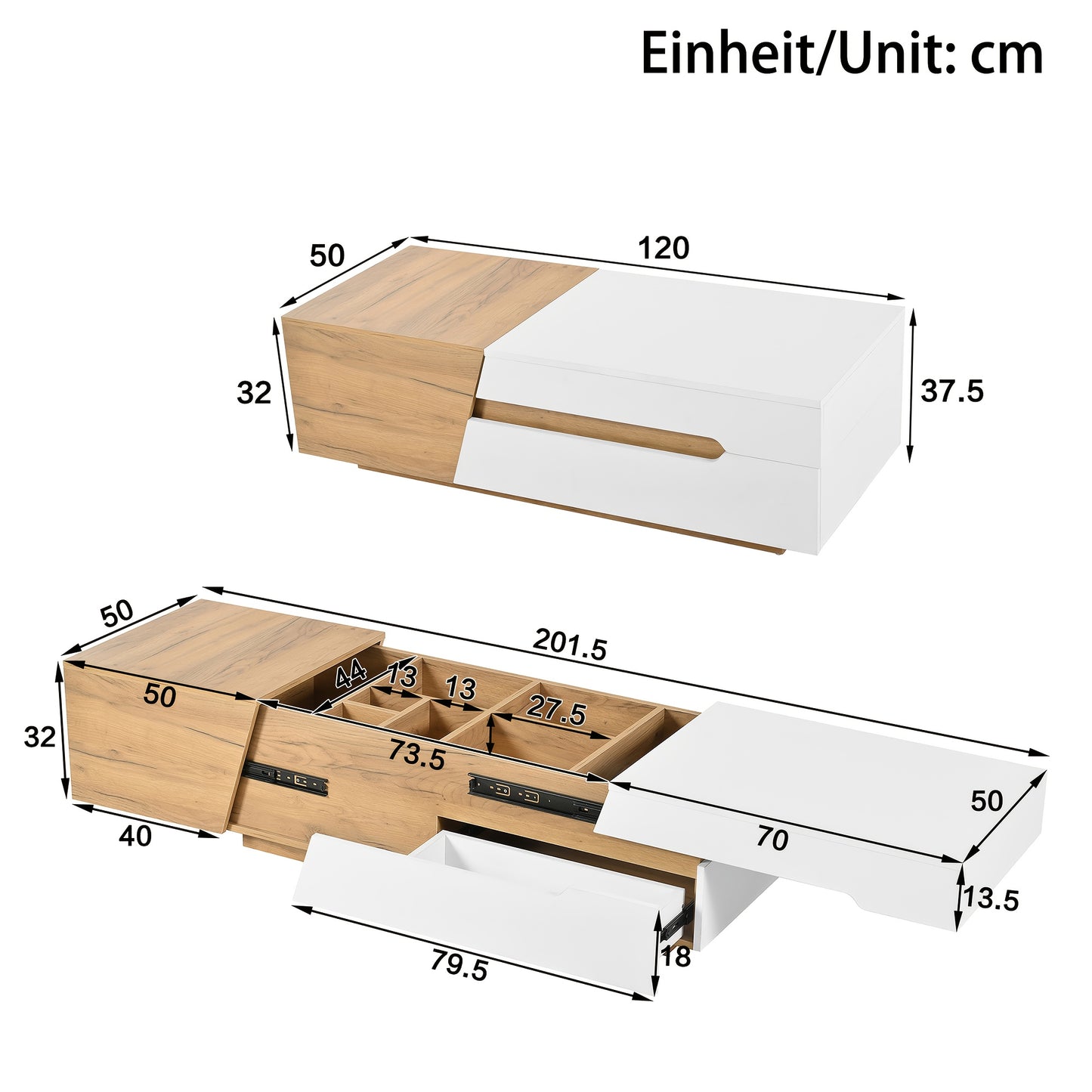 Extendable Coffee Table with Sliding Mechanism & Storage Drawers - Modern Living Room Center Table, Space-Saving Extendable Design, Heavy-Duty Metal Construction, Easy Assembly for Small Apartments, Offices, Home Offices - Co