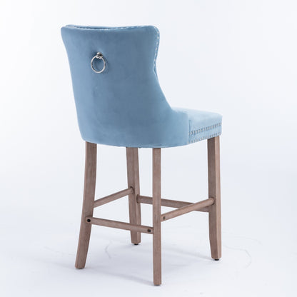 Barstoel – Barkruk – Barstoelkruk – Keukenstoel – Barstoelen – Set Van 2 – Lichtblauw Velvet – Verstelbare Zithoogte – Max 300 Kg Draagvermogen – Button-Tufted Rugleuning – Houtlook Poot