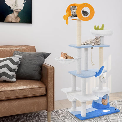 Krabpaal – Kattenkrabpaal – Kattenmeubel – Kattenboom – Krabton – Met Kattenhol & Hangmat – 168 cm Hoog – Sisal Krabstammen