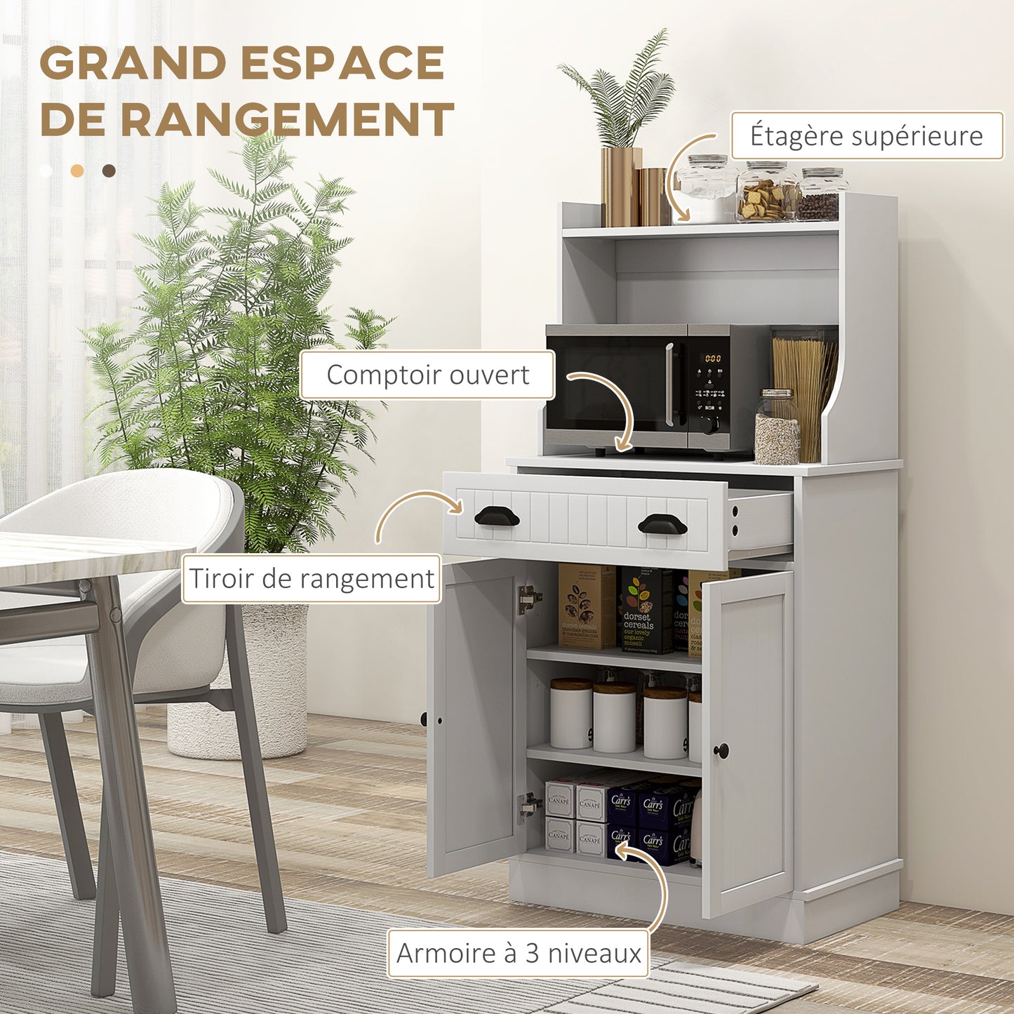 Magnetronkast – Keukenkast – Opbergkast – Kast Met Lade – Keukenmeubel – Verstelbare Planken – Waterafstotend MDF – Wit – Compact Formaat – Anti-Kantel Veilig