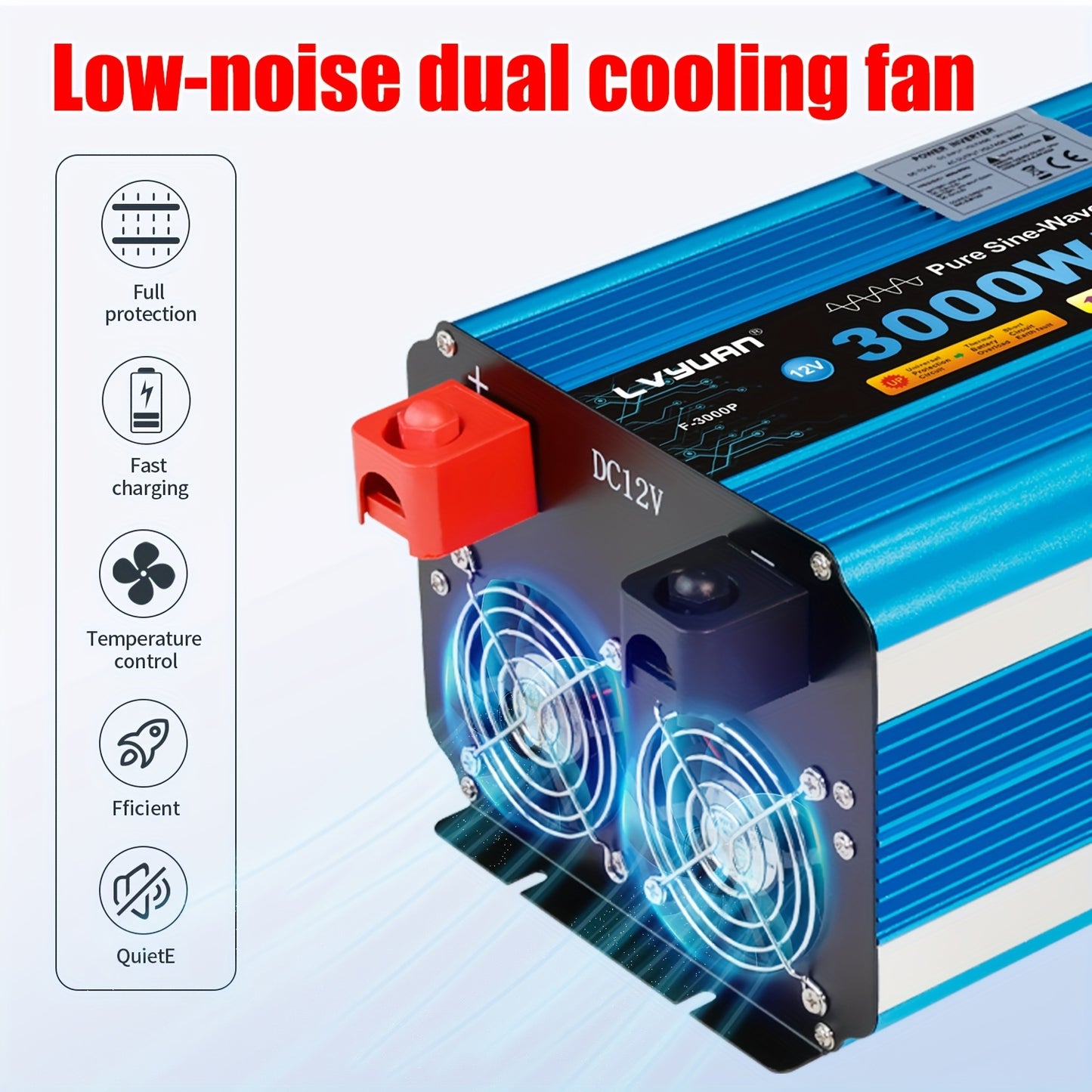 Omvormer – Spanningsomvormer – Stroomomzetter – Inverter – Converter – 3000W Zuivere Sinus – Aluminium Behuizing Met LED Display