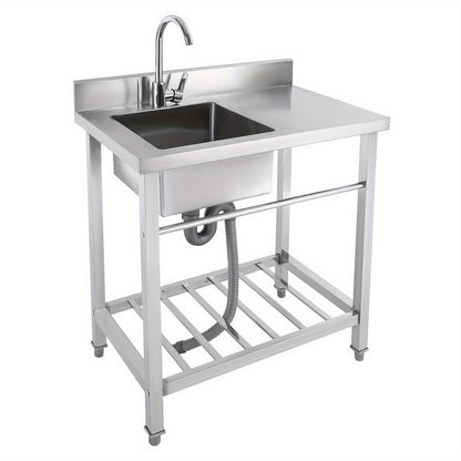 Vrijstaande Spoelbak RVS – Roestvrijstalen Wasbak – Keukenspoelbak – Tuinspoelbak – Afwasteil – 40x35x20 cm – 360° Draaibare Kraan