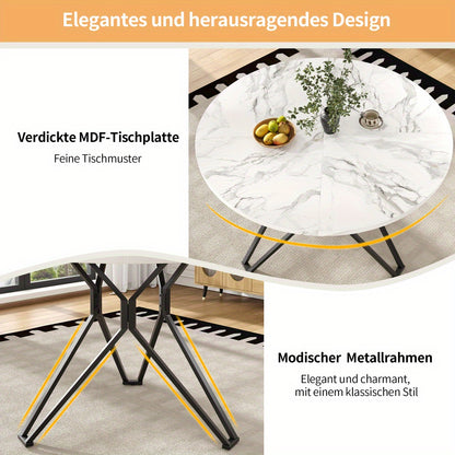 Rond Eettafel – Ronde Tafel – Keukentafel – Eetkamertafel – Compacte Eettafel – MDF Blad Met Marmerlook – Metalen Poot Zwart/Wit – 100x100x76 cm – Voor 4 Personen