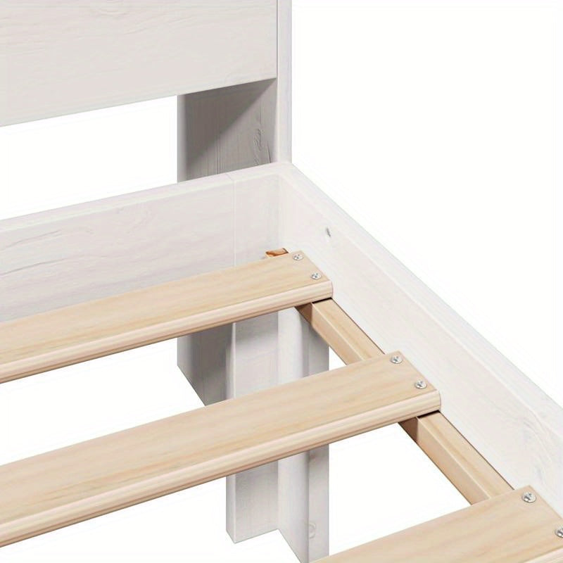 Boekenkastbed – Bed met Opbergruimte – Bed met Planken – Boekenbed – Ruimtebesparend Bed – Bianco – Massief Dennenhout – Matras 90x200 cm