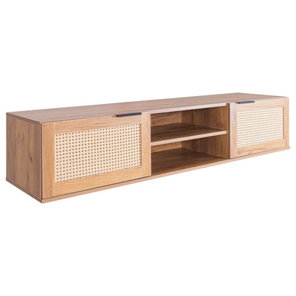 Wandmeubel TV – Tv-kast Wandbeugel – Zwevend Tv-meubel – Wandplank Media – Rattan Details – 150x40x30 cm – MDF en Melamine