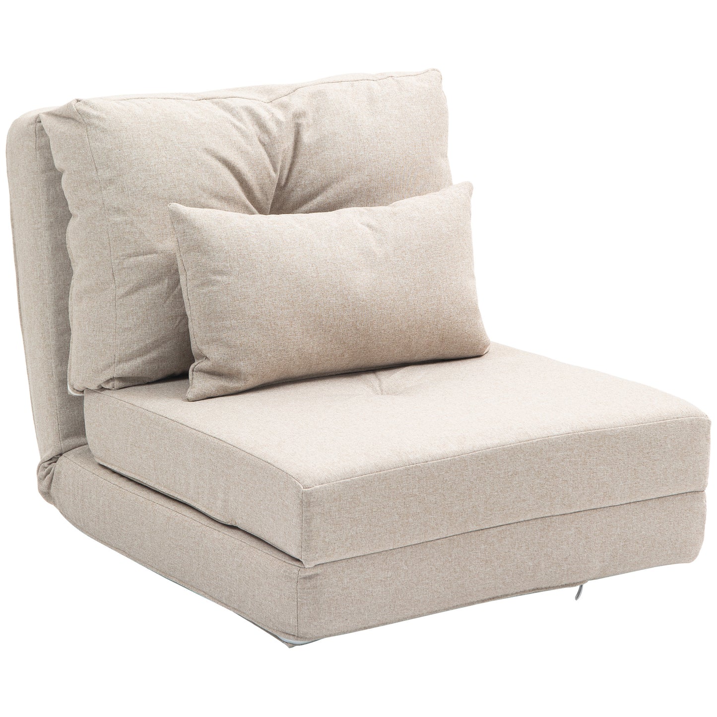 Zitzak – Fauteuil – Stoel – Loungebank – Relaxstoel – Verstelbare Rugleuning – Linnen Beige – Met Kussen – Opvouwbaar – Max 90 kg