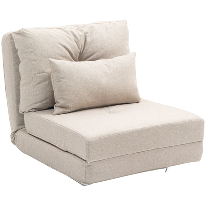 Zitzak – Fauteuil – Stoel – Loungebank – Relaxstoel – Verstelbare Rugleuning – Linnen Beige – Met Kussen – Opvouwbaar – Max 90 kg
