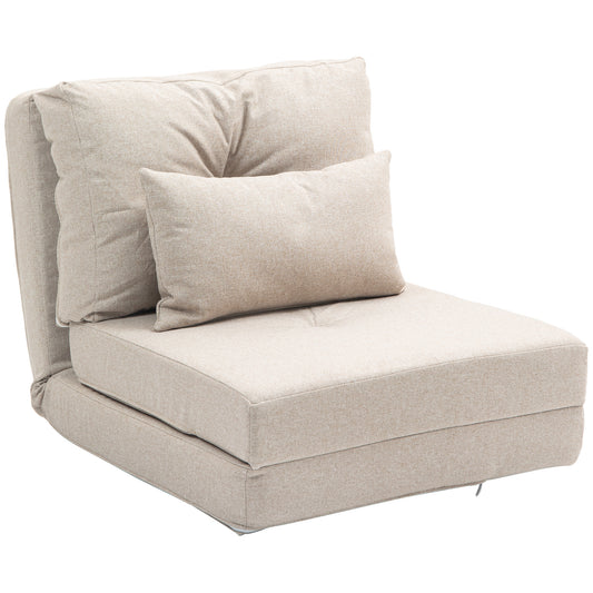 Zitzak – Fauteuil – Stoel – Loungebank – Relaxstoel – Verstelbare Rugleuning – Linnen Beige – Met Kussen – Opvouwbaar – Max 90 kg