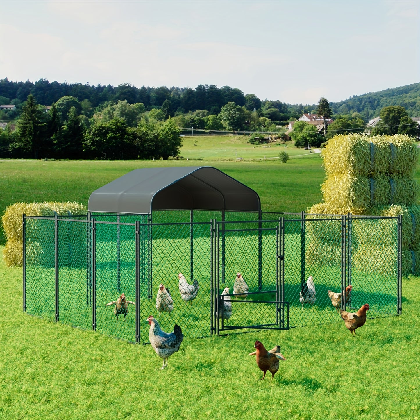 Kippenhok – Kipren – Kippenren – Kippenkooi – Kippenverblijf – Verzinkt Metaal – UV- en Waterdichte Oxfordhoes – Veilig Sluitingssysteem – 393 x 312 x 156 cm