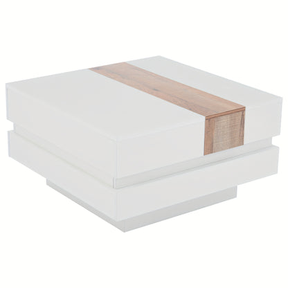A High-Gloss Square Coffee Table Measuring 70*70*39Cm, Featuring a Retractable Tabletop, Hidden Storage, And a Partition, Available in White And Primary Colors