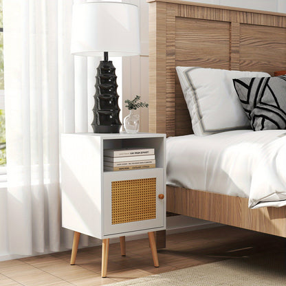 Nachtkastjes – Bedkastje – Bijzettafel – Opbergkast – Slaapkamerkast – Set Van 2 – Rattan Detail – Compact 40x40x70 cm