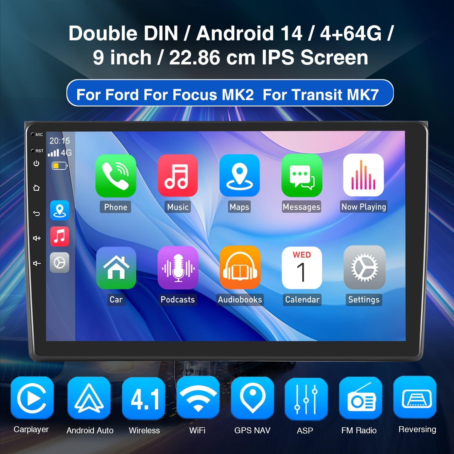 Multimedia Car Stereo – Auto Radio – Android Autoradio – 2-DIN Speler – GPS Navigatie – 9 Inch IPS Scherm – Android 14 Systeem – Met Camera & Microfoon
