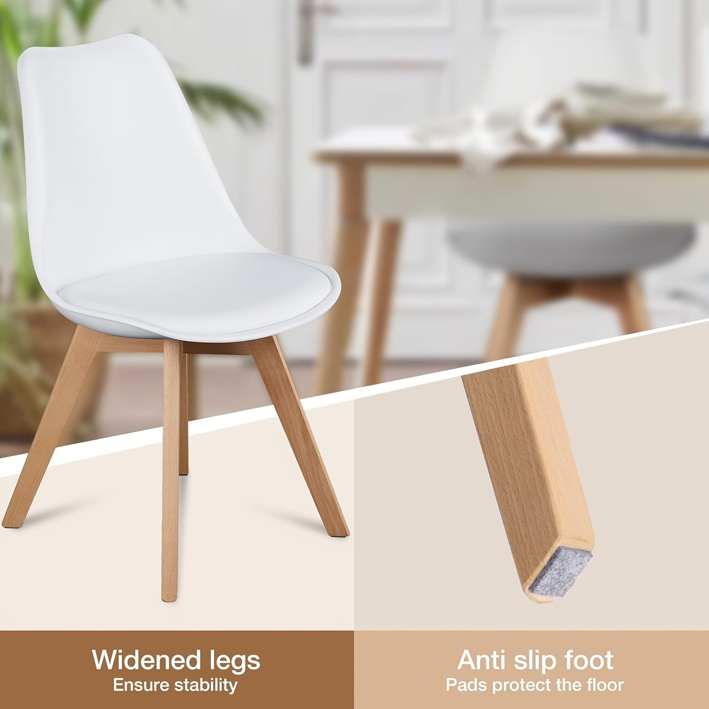 Eetkamerstoel – Stoel – Kuipstoel – Keukenstoel – Woonkamerstoel – Set Van 4 – Wit PU Leder – Hardhouten Frame – Comfortabele Gebogen Rugleuning – Eenvoudig Schoon Te Maken