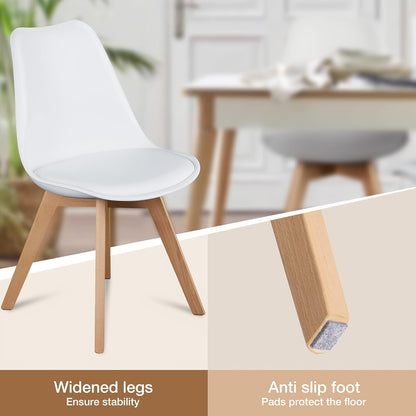 Eetkamerstoel – Stoel – Kuipstoel – Keukenstoel – Woonkamerstoel – Set Van 4 – Wit PU Leder – Hardhouten Frame – Comfortabele Gebogen Rugleuning – Eenvoudig Schoon Te Maken