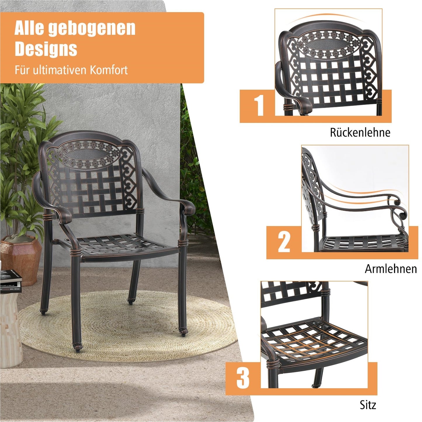 Aluminium Tuinstoelen Set – Tuinstoel Met Armleuning – Stapelbare Tuinstoelen – Balkon Stoelen – Patio Stoelen – Weerbestendig Aluminium – Stapelbaar & Ruimtebesparend