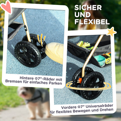 3-in-1 Dierenwagen – Huisdierwagen – Hondenbuggy – Kattenwagen – Draagbare Dierenwagen – Grijs – Opvouwbaar Met Veiligheidsharnassen – Duurzaam 600D Oxford Polyester