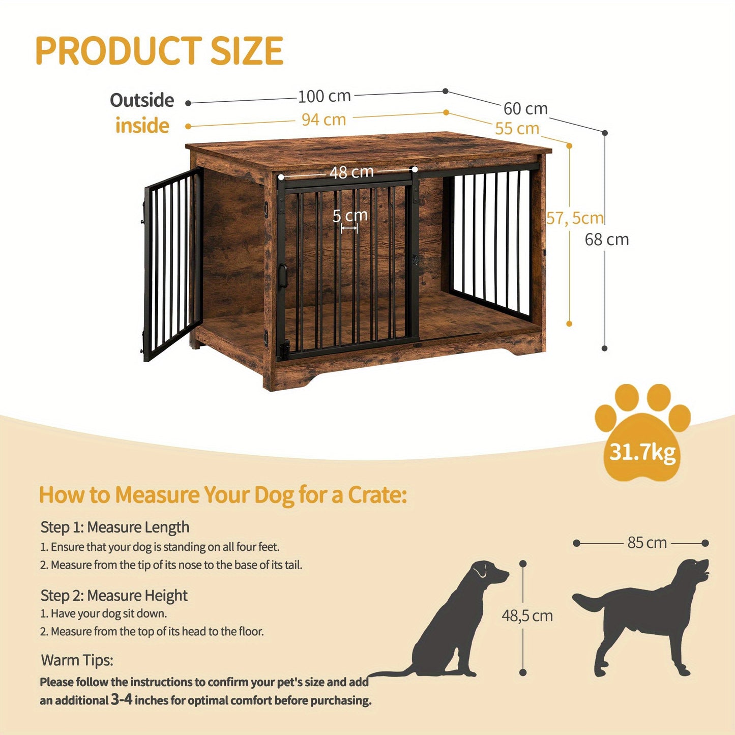Hondenbench – Hondenkooi – Hondenbox – Bench Voor Honden – Huisdier Bench – Moderne Hondenbench Met 2 Deuren – Geschikt Voor Honden Tot 100 kg – Multifunctionele Bijzettafel