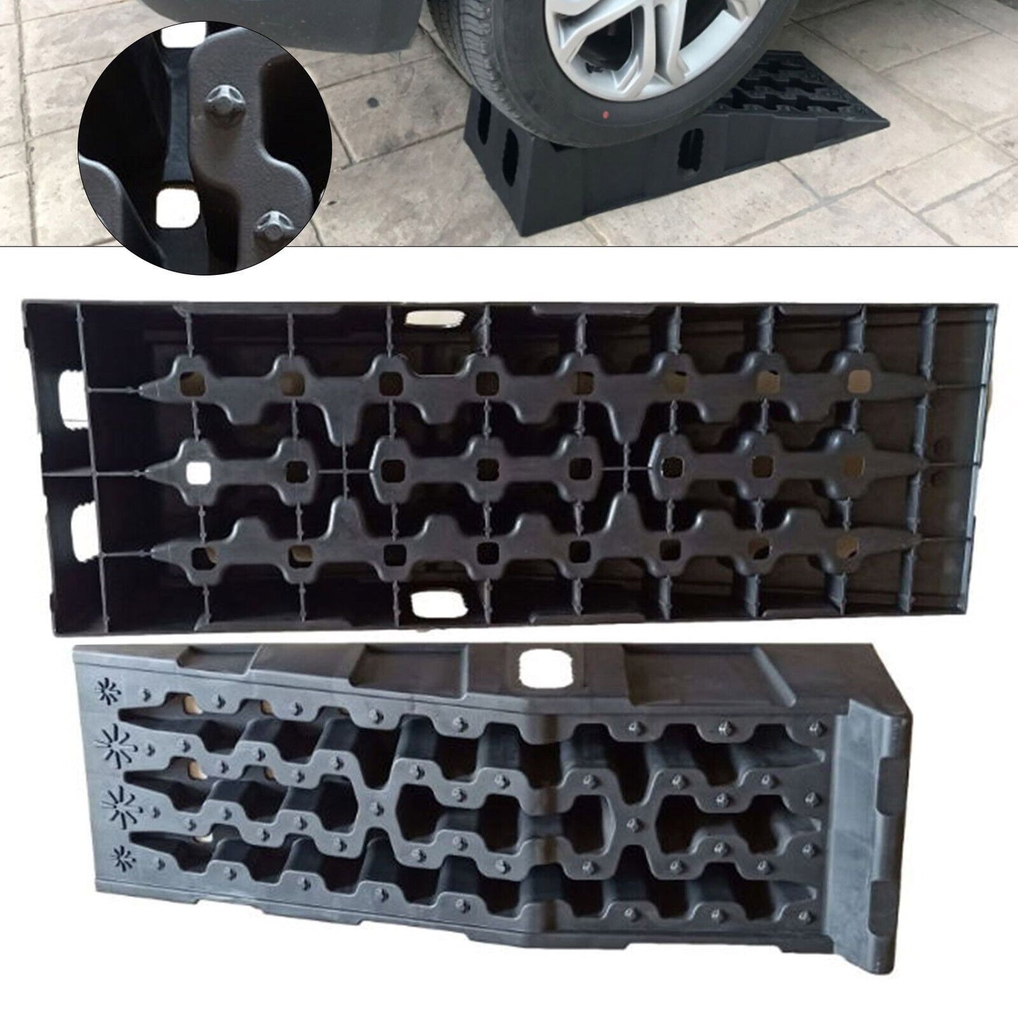 Oplaadbruggen – Oprijbrug – Oprijplaten – Drempelbrug – Autoliften – Antislip Plastic – Belastbaar Tot 7257 kg – Hefhoogte 17 cm