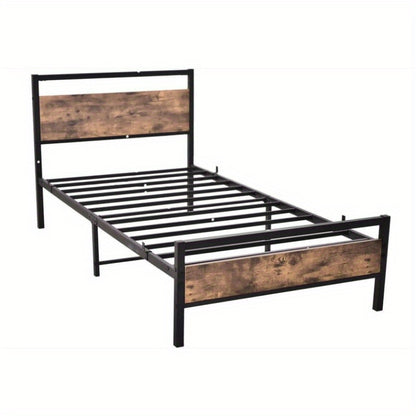 Bedframe – Bed – Eenpersoonsbed – Slaapbank – Jeugdbed – Metalen Frame – Houten Accenten – 140x200 cm – Stevig Met Stalen Constructie
